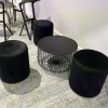 black velvet ottoman stool, black wire coffee table